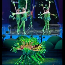 Китайский ветер Танцевальный костюм деревце Танцы платье костюмы для сцены ребенок листьев костюм Collective для выступления одежда