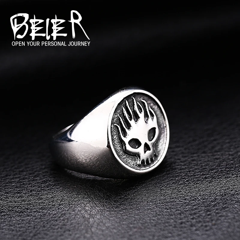 BEIER Cool Motorcycle Biker Fire Man Stainless Steel Flame Skull Classic Ring Jewelry Wholesale Cheap Price BR8-315