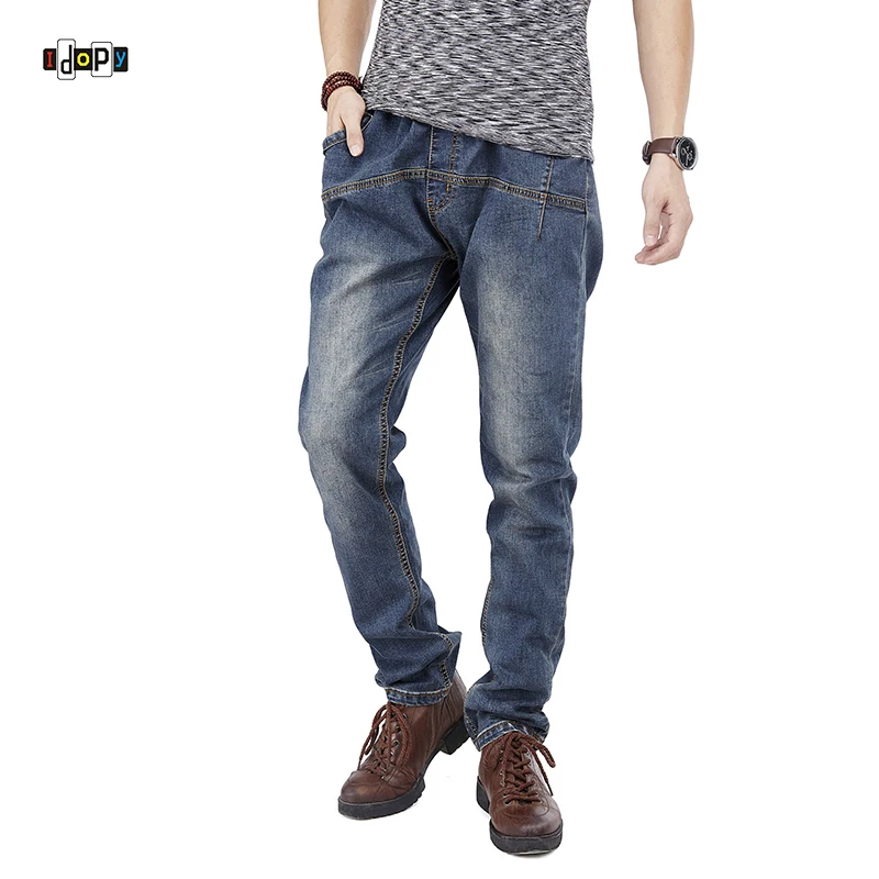 

Idopy Men`s Stretchy Regular Fit Hiphop Drawstring Denim Joggers Jeans Trousers For Male Hipster Plus Size 30-46