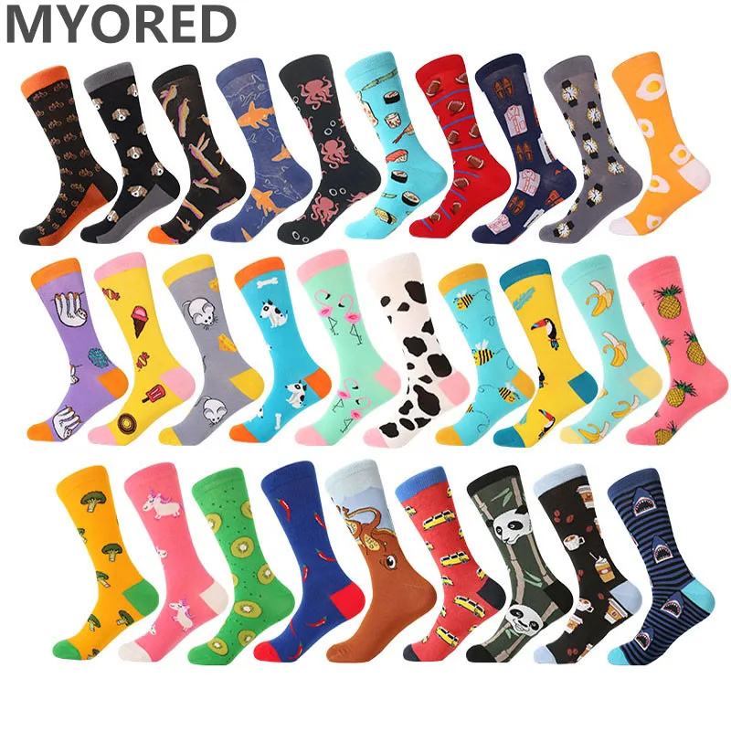 MYORED 1 pair men socks cotton funny crew socks cartoon animal fruit dog women socks novelty gift socks for spring autumn winter