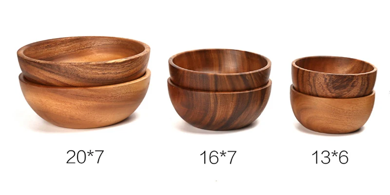 Hand-made Solid Wood Bowl Large Small Round Wooden Bowls Salad Soup Dining Serving Bowls Plate Wooden Kitchen Utensils Tableware (6)