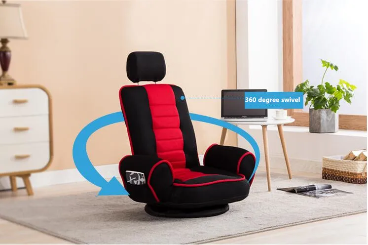  Fabric Upholstery Folded Floor Chair 360 Rotation Swivel Video Rocker Gaming Sofa Chair Adjustable 