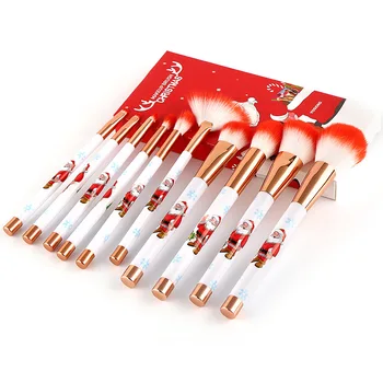 

10 Pieces Merry Christmas Santa Claus Handle Makeup Brush Very Soft Make up Brush Set Foundation BrushCosmetic Brushes Tool Kit