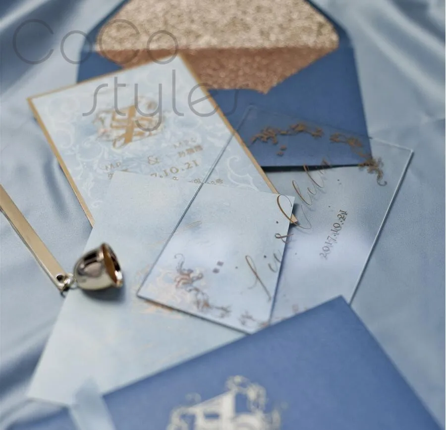  Cocostyles bespoke elegant tracing paper acrylic invitation card with gold foiling printing for gar - 32856942919