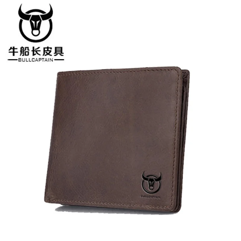 

BULLCAPTAIN Fashion Genuine Cow Leather Men Wallet Coin Pocket Trifold Men Purse High Quality Male Card Photo Holder 2 color
