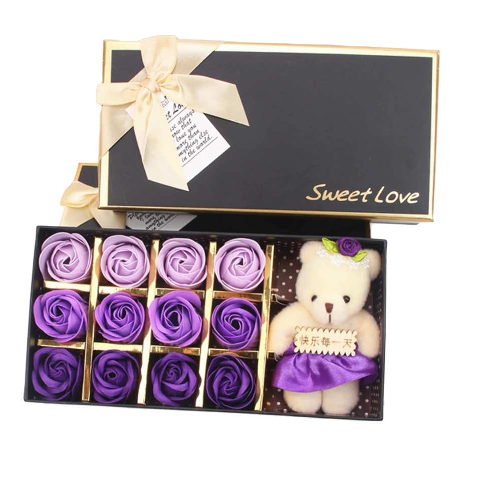 

12pcs Rose Bear with Luxury Gift Box Festivals Decor Romantic Wedding Scented Petal Rose New Year Christmas Gift Prensent
