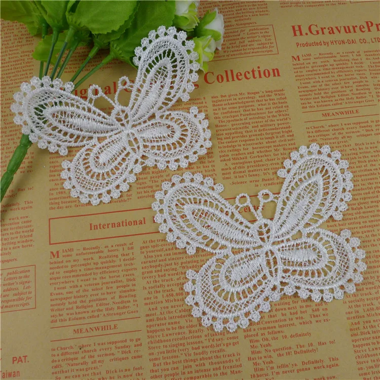 100pcs Elegant Butterflies Sewing Embroidery White Lace Patch Costura