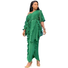 Новые африканские платья для женщин Дашики Falbala африканские платья одежда Bazin Riche сексуальное Плиссированное с v-образным вырезом длинное Африканское Макси платье для женщин