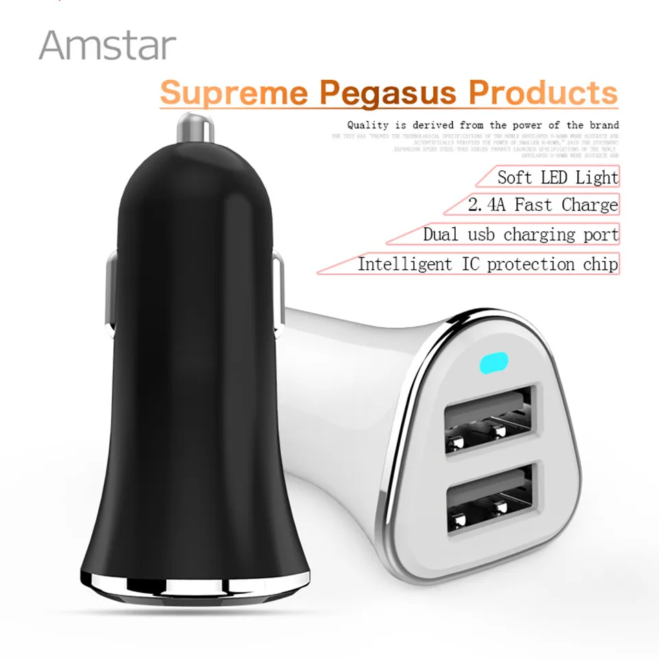 Amstar Double USB Car Charger For iPhone X 8 Plus 2.4A Car-Charger USB Charger Adapter for Samsung Huawei Xiaomi Honor