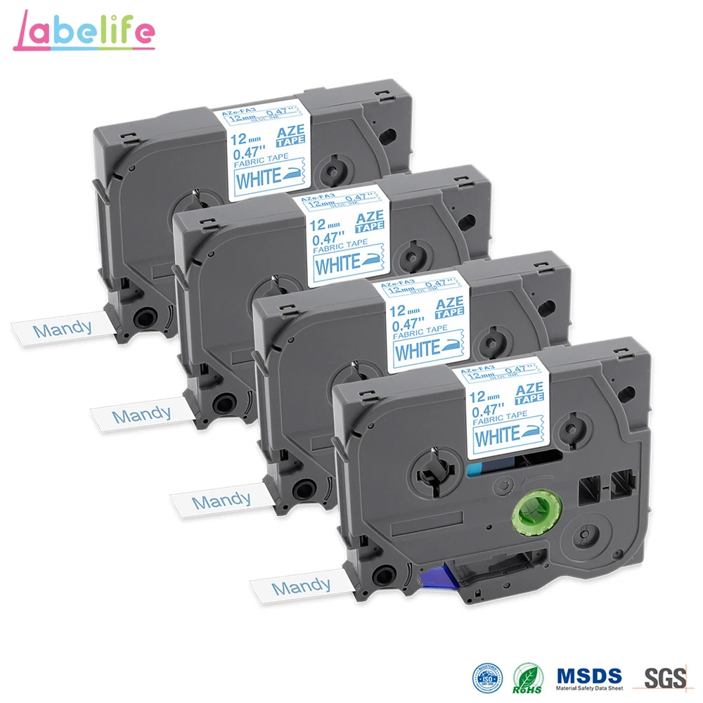 Labelife 4pcs TZe FA3 12mm Multi Color Fabric Iron on Tape for Brother