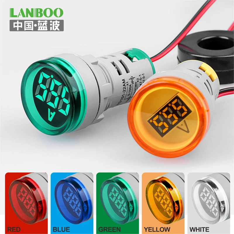 

LANBOO 22mm Digital Display Ampermeter 0-100A Ampere Meter Indicator Signal Light Ammeter Tester Measuring with 220V AC