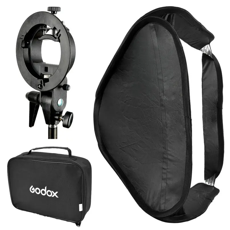 Godox S Type Speedlite Bracket Bowens Mount Holder + 50 x 50cm Softbox