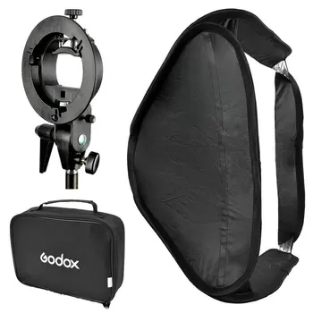 

Godox S-Type Speedlite Bracket Bowens Mount Holder + 50 x 50cm Softbox for Studio Photography Flash Diffuser