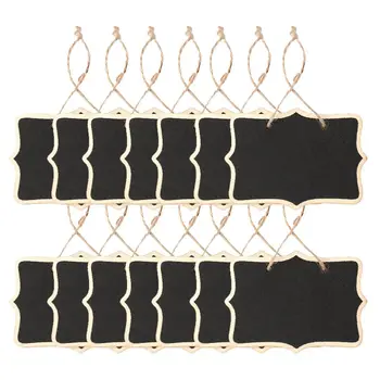 

14x Mini Chalkboards Signs Hanging BlackBoard Rectangle Message Board Double Sided for Weddings, Kids Crafts, Garden, Black