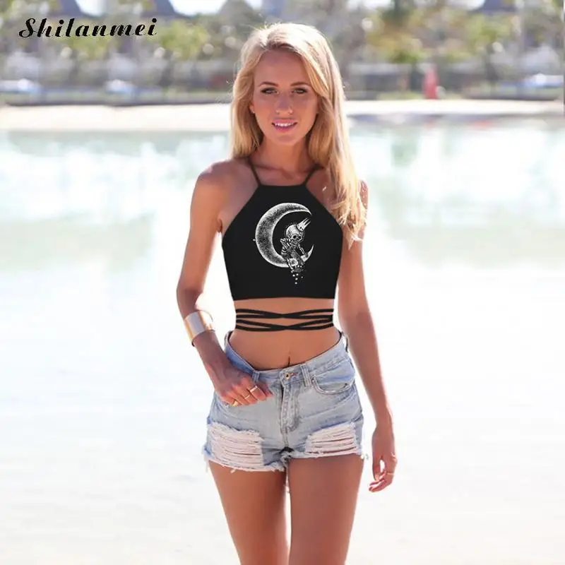 

Womens Sexy Vest Fashion Casual Print Camisole Sleeveless Tank Tops 2019 Summer Cool Girls Hip Hop Cropped Tees Camis Top