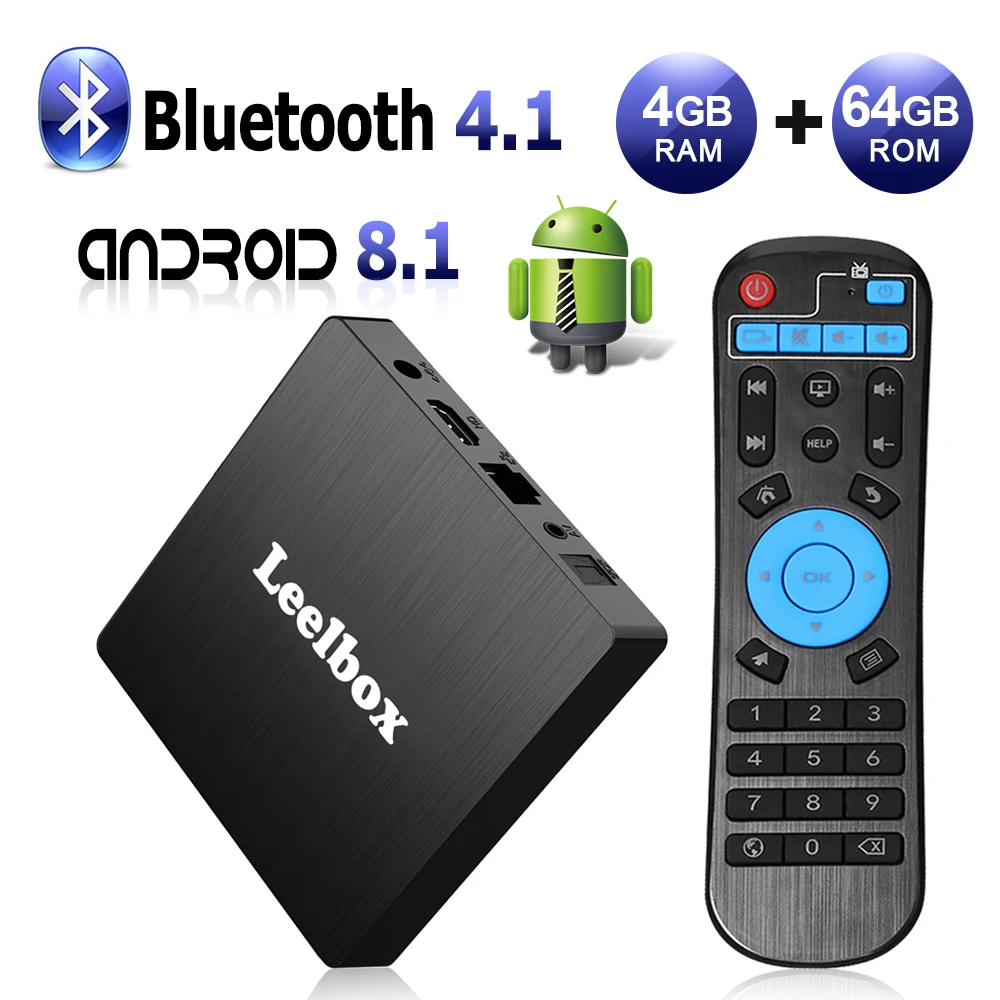 Leelbox Q4 ماكس الروبوت 8.1 التلفزيون مربع 4 GB RAM 64 GB ROM RK3328 رباعية النواة المدمج في BT 4.1 دعم 4 K كامل HD 3D H.265 WiFi 2.4G مربع