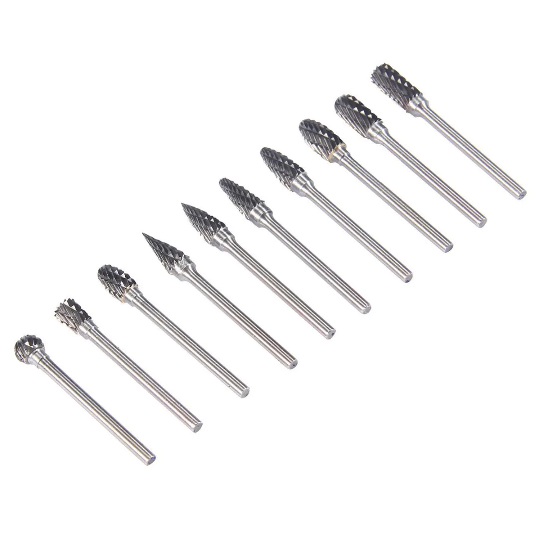 

10Pcs Tungsten Steel Solid Carbide Burrs Kit For Rotary Tool Drill Bit New Tungsten Carbide Burrs