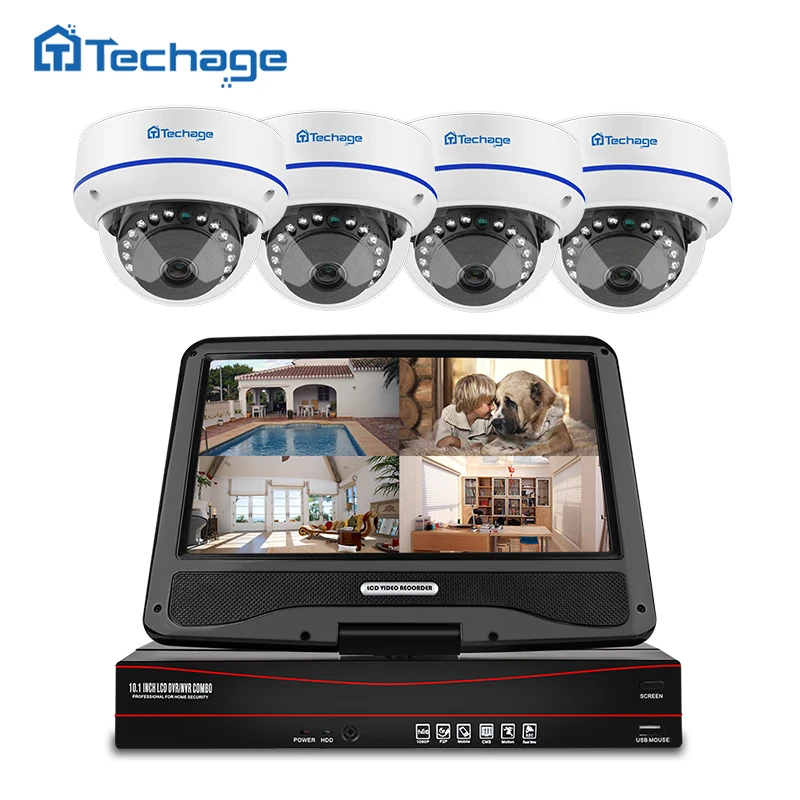 Techage 8CH 1080P POE CCTV система 10," lcd NVR комплект 2MP Крытый открытый купол Антивандальная IP камера P2P комплект видеонаблюдения