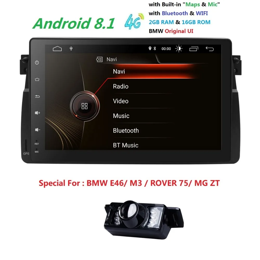 

Android8.1 9Inch Car DVD For BMW E46/Rover Canbus Capacitive Screen Radio GPS Navigation Bluetooth 1080P 3G USB dab+ Map CAM SWC