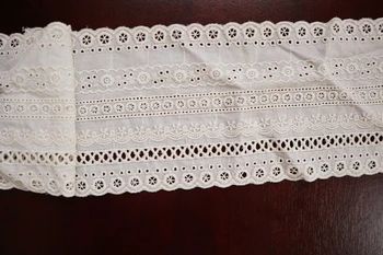 

14 yards cotton lace fabric by the yard, ivory white cotton embroidered lace fabric, daisy floral lace fabric