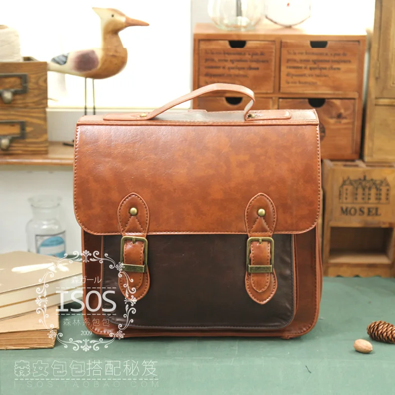 Preppy style vintage messenger bag single backpack portable women's handbag cross-body |