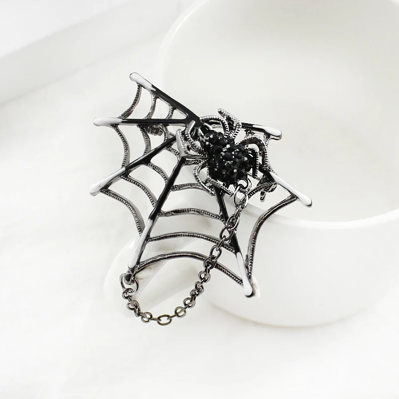 

Retro Black Spider Brooch Men's Suit Collar Pin Stud Spider Web Insect Chain Fashion Pin Neutral Coat Knitted Accessories