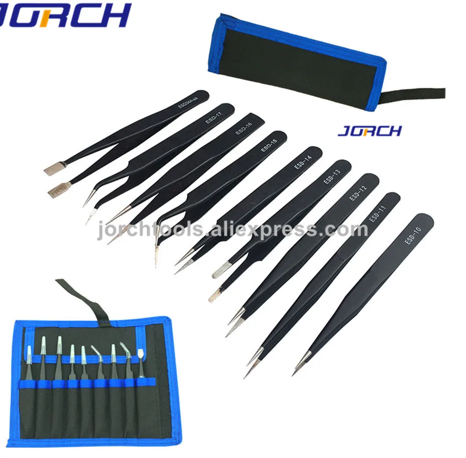 

9Pcs/Set Tweezers for Electronics Stainless Steel Anti-static Tweezers Set for Soldering Tweezers Forceps Repair Tool Hand Tool