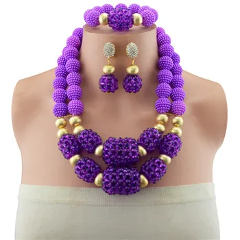 

New Design Purple CooperBeads Jewelry Set Women African Fashion Jewelry Accessory Nigerian Wedding Beads Set