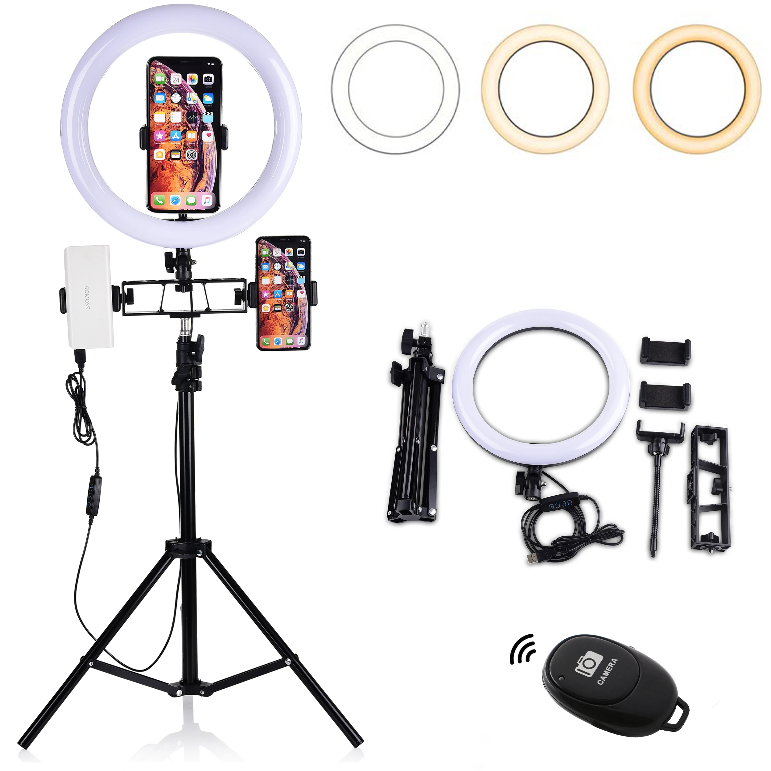 

Dimmable LED Selfie Ring Light 5500k YouTube Video Makeup Lighting&160cm Adjustable Camera Tripod Stand/Phone Holder/Bluetooth