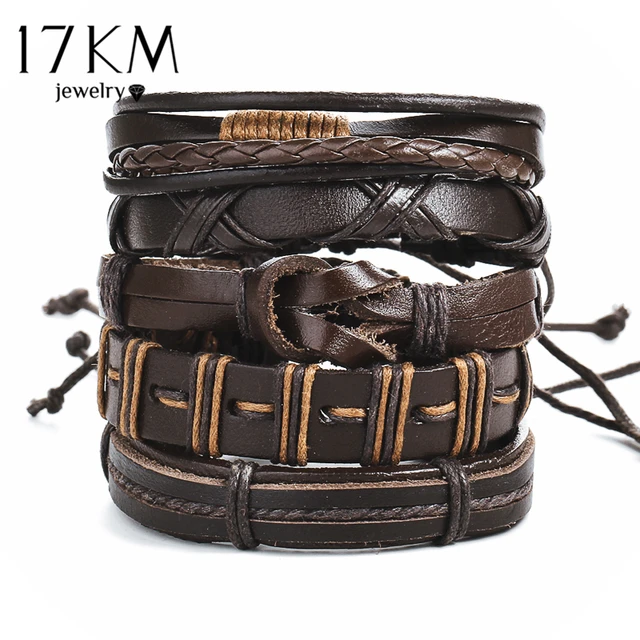 17KM Vintage PU Leather Adjustable Bracelets For Men Fashion Black Brown Braid R 17KM Vintage PU Leather Adjustable Bracelets For Men Fashion Black Brown Braid R
