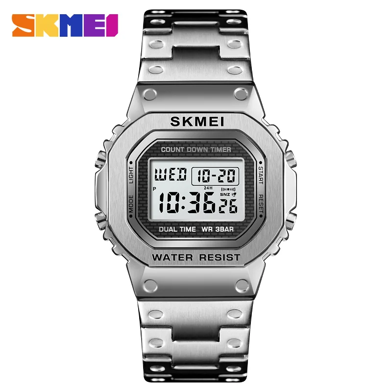 SKMEI мужские электронные цифровые часы с будильником, мужские водонепроницаемые наручные часы, спортивные часы, Montre Homme 1456, мужские часы - Цвет: silver