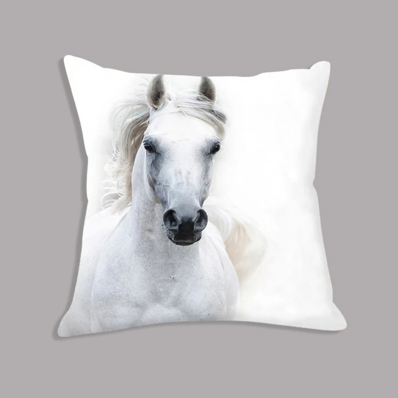

Animal White Horse Seat Cushion Plush Throw Pillow Square Pillowcase 45x45cm Decorative Cushion for Sofa Home Decor