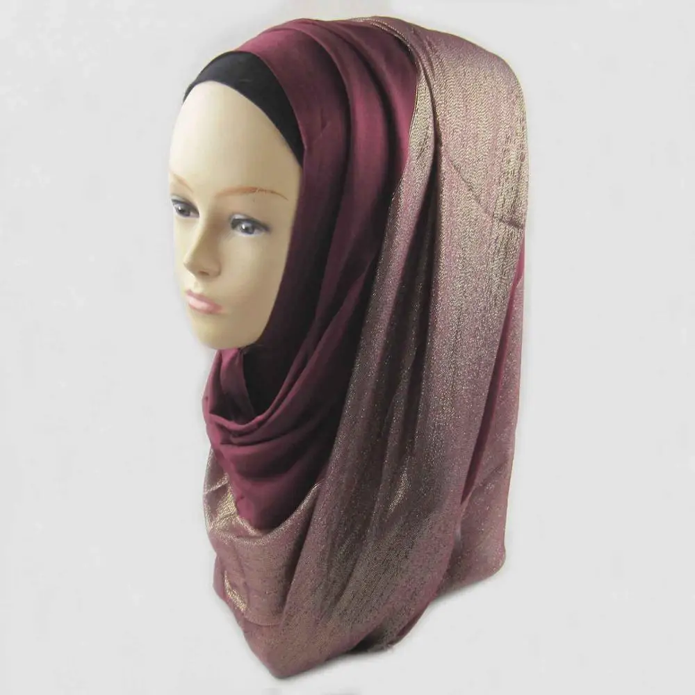 Модный большой размер мерцающий вискозный мусульманский шаль Хиджаб шарфы, длинный шарф половинный Серебряный Блестящий исламский блестящий - Цвет: color5