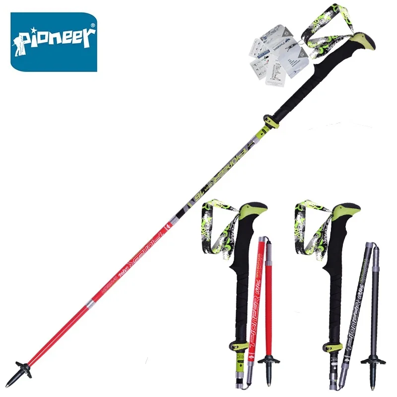 Plegable Bast/ón Plegable ultraligero secciones bast/ón de aleaci/ón de aluminio Senderismo Trekking Trail escalada Stick para hombres mujeres Black-Pioneer
