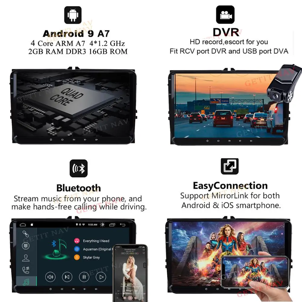 Sale Android 9.0 Car Multimedia PLAYER for vw Seat Altea Toledo GOLF 5/6 Polo Passat B6 CC Tiguan Touran Stereo Radio GPS 1