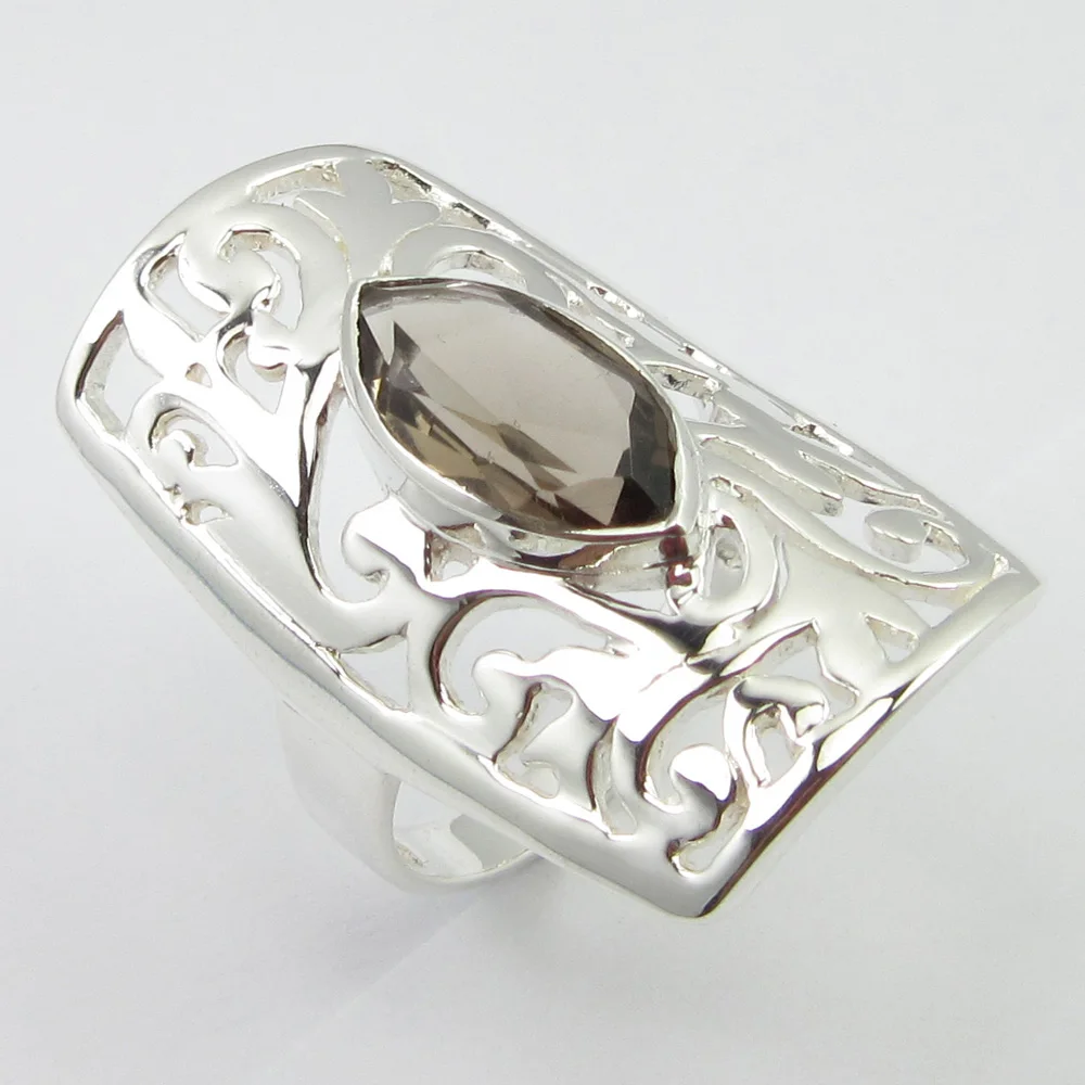 

Silver Natural Smoky Quartzs Ring Size 9 Women Wedding Jewelry Unique Designed