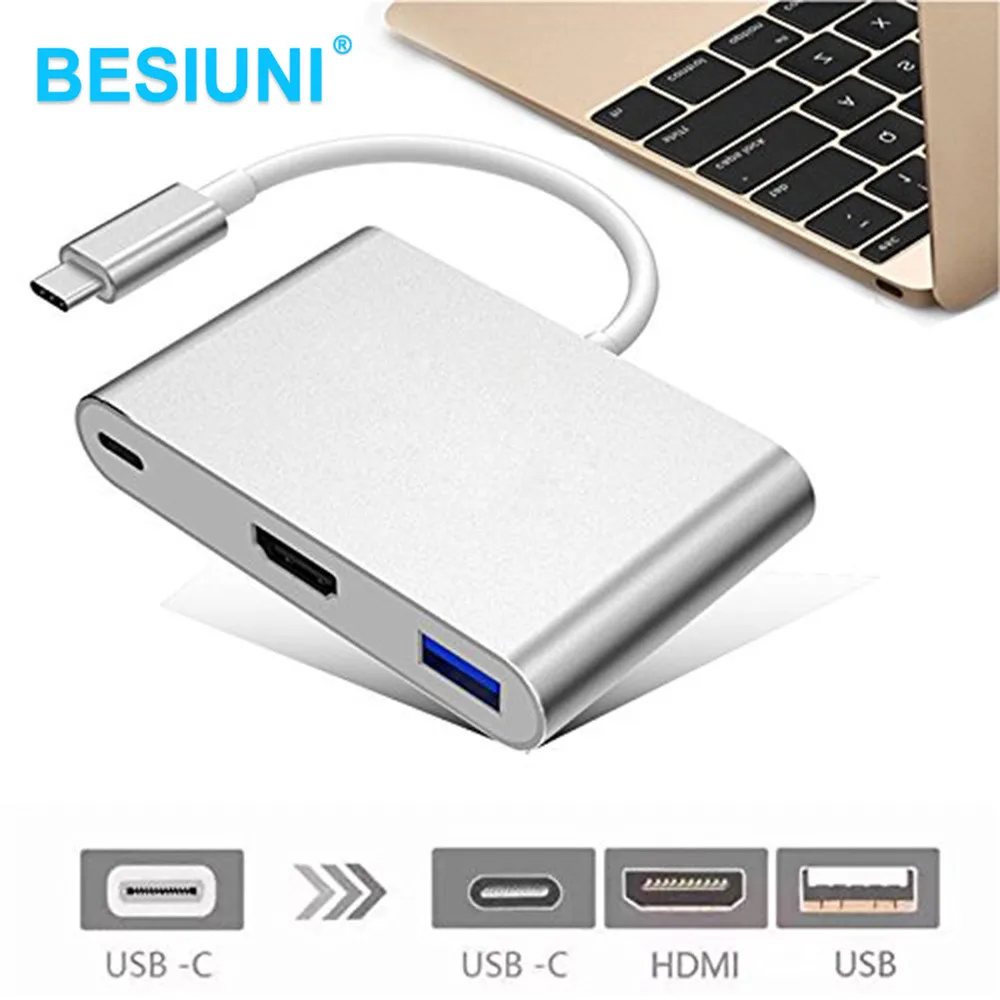 Конвертер Besiuni USBC 3,1 USB C type-USB 3,0/HDMI/type C Женский адаптер зарядного устройства для Apple Macbook и Google Chromebook Pixel