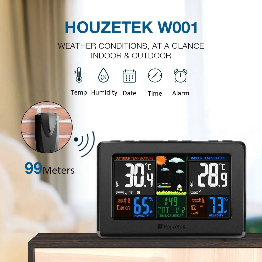 Wireless Digital Thermometer Hygrometer LCD Touch Screen