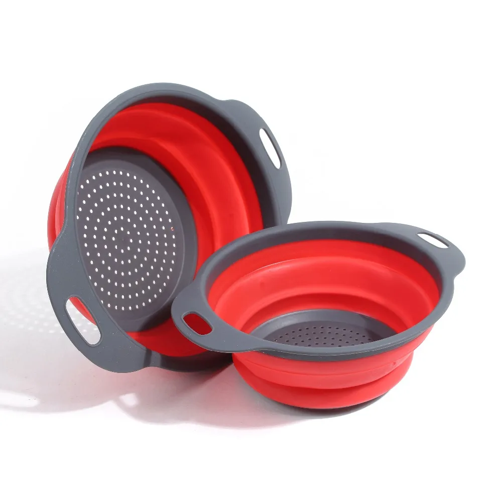 Set of 2 pcs Collapsible Colander Set with Handle Silicone Kitchen