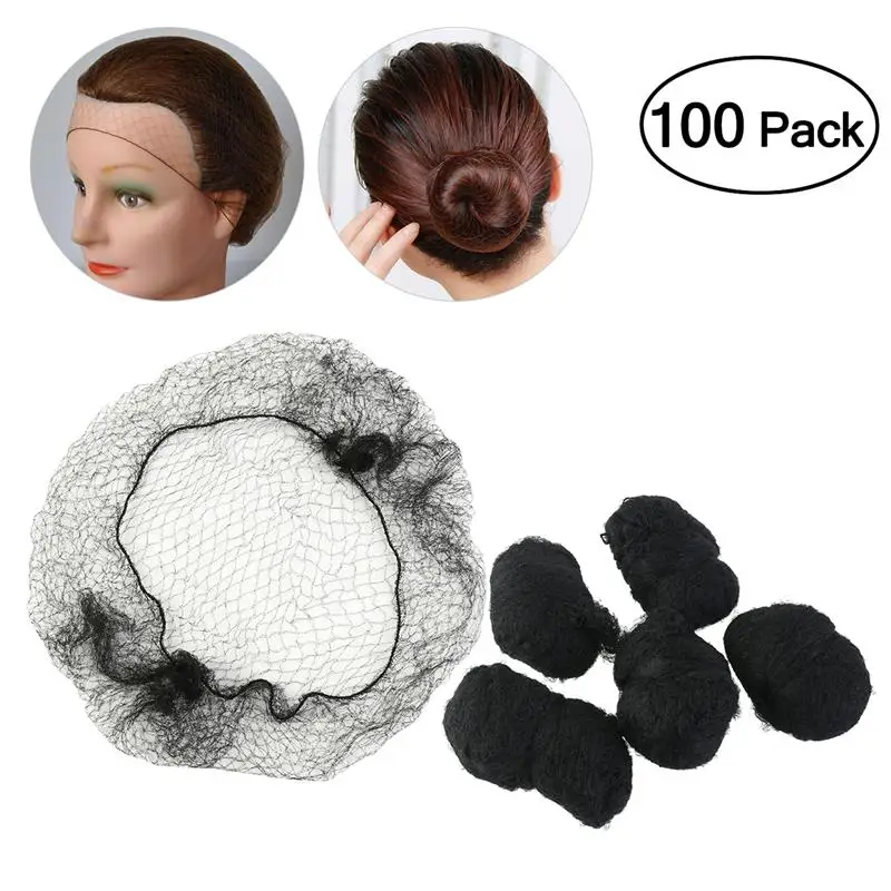 

100pcs Hair Nets Invisible Elastic Edge Mesh Hair Styling Hairnet Soft Lines for Dancing Sporting Hair Net Wigs Weaving - Black