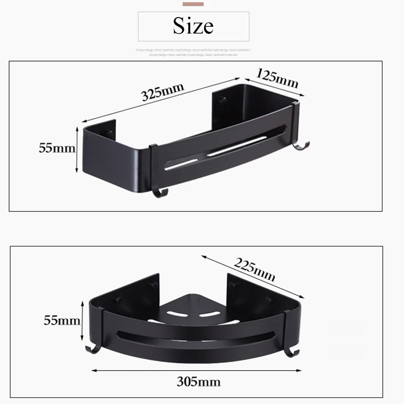Полка для ванной комнаты, полка для душа, держатель для шампуня, угловая полка для ванной, настенная черная алюминиевая кухонная Подставка для хранения