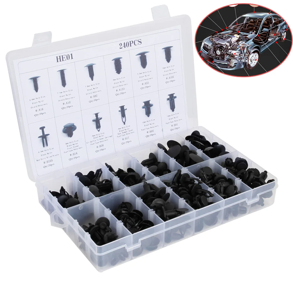 240 Pcs Auto Vehicle Plastic Rivets Car Bumper Clips Retainer Fastener