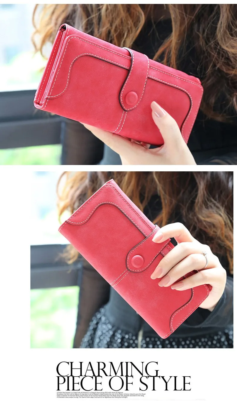 Retro Matte Stitching Long Purse Clutch Wallet Handbag