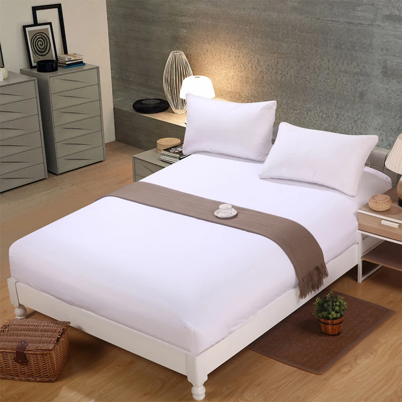 

1pc single Polyester Fitted Sheet Mattress Cover Fited Sheet Pure Color Bedding Linens Bed Sheets With Elastic Band Double