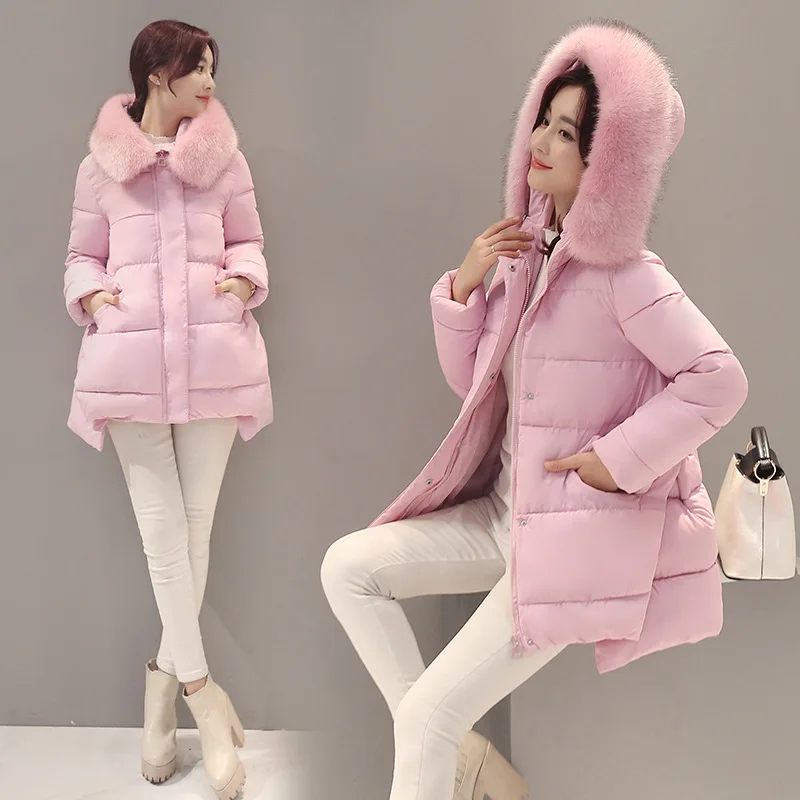 Maternity Winter Coat Long Loose Hooded Fashion Thicken Down Coat For Pregnant Women Pregnancy Coats Fur Collar Outerwear Jacket
