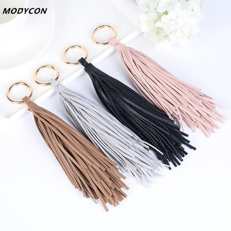 

New Korean Style !!! PU Leather Tassel Key Chains Fashion Keychains Women Bag Charm Pendant Car Key Rings