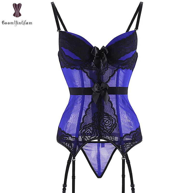 Comprare Reggiseno imbottito Lingerie Corsetto Sexy Delle Donne di Notte di Usura Della Vita Trimmer Del Merletto Trasparente Elastico Disossato Vita Che Dimagrisce Biancheria Intima Bustini