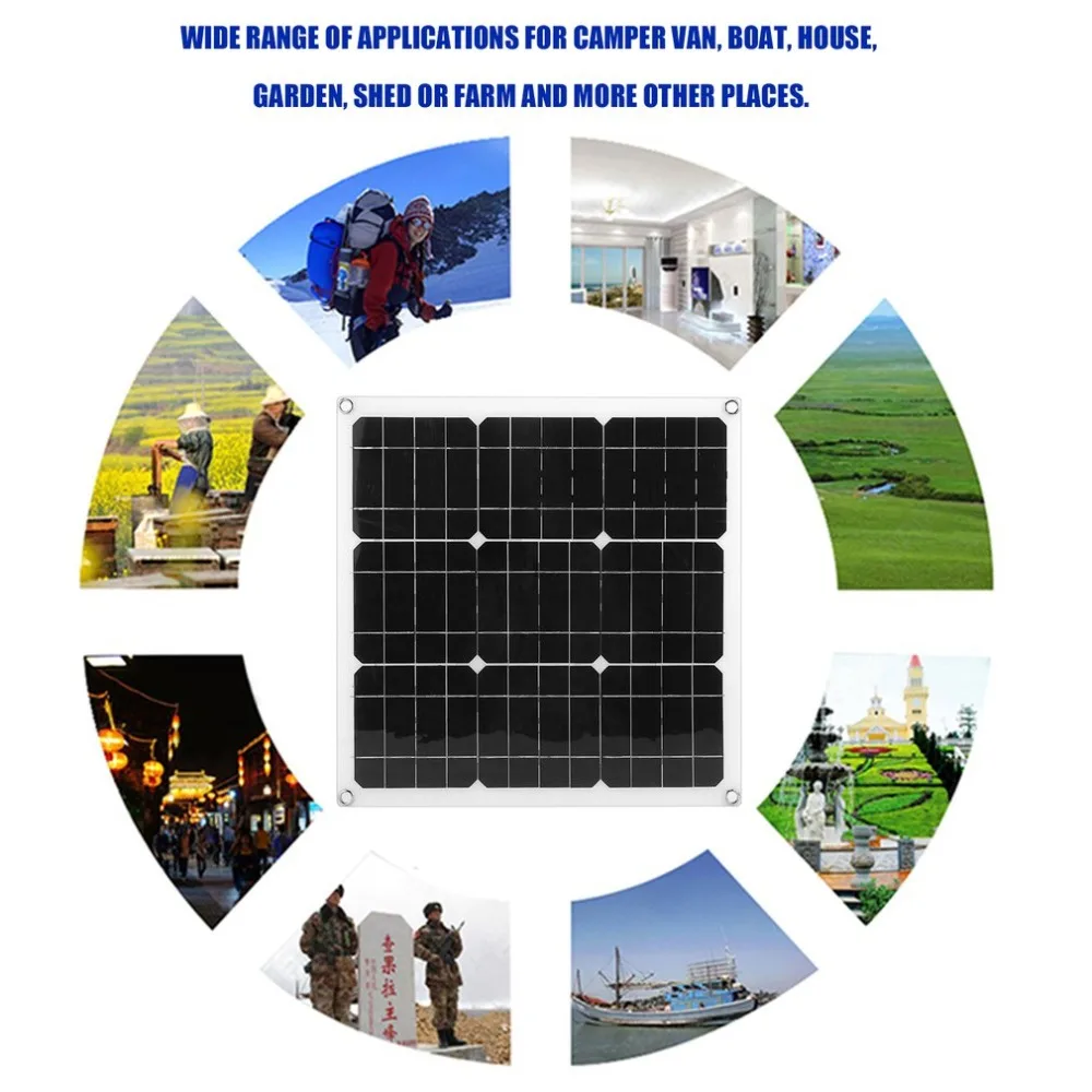 

30W Ultra Thin Solar Power Outdoor Solar Charging Device Multipurpose Monocrystalline Solar Panel Flexible Camping Power Supply