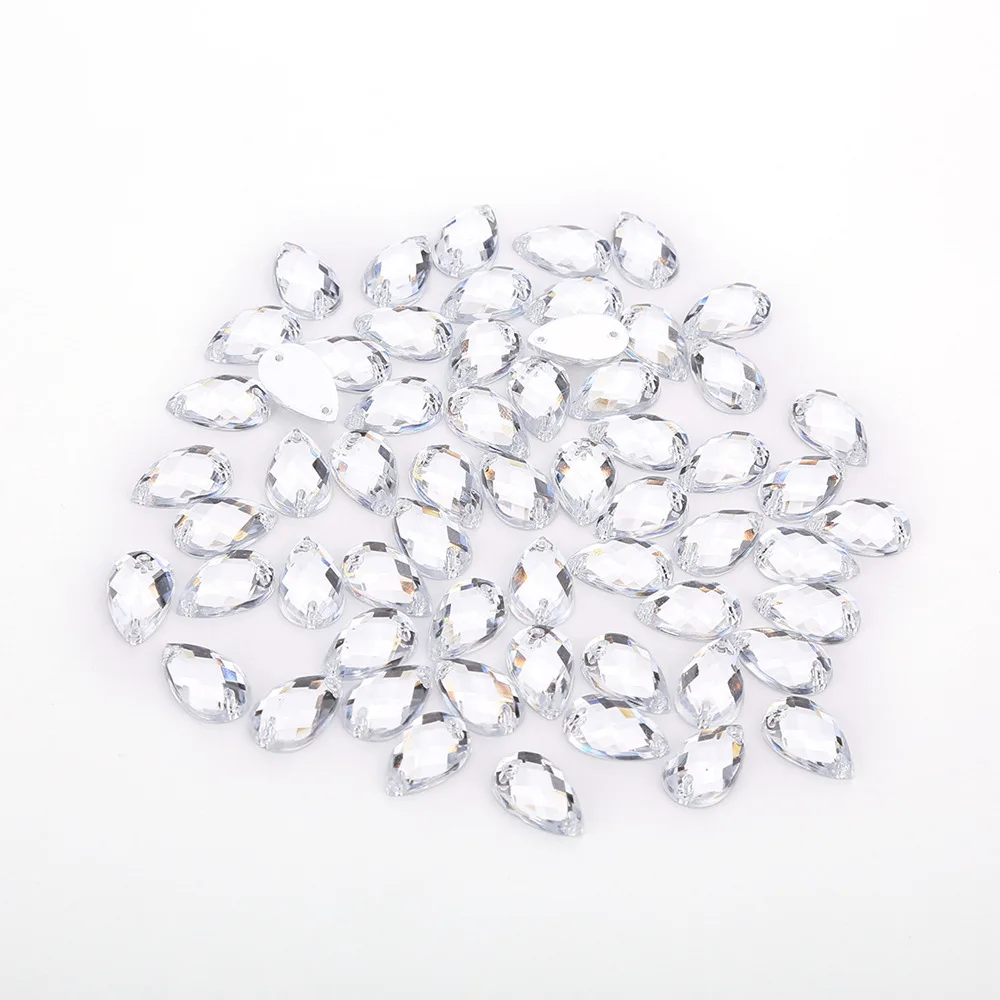 TPSMOC 8*13mm/10*14mm/13*18mm/18*25mm Water Drop Colorful Acrylic Sew On Rhinestone Flatback Crystal Beads For DIY Dress - Цвет: Crystal