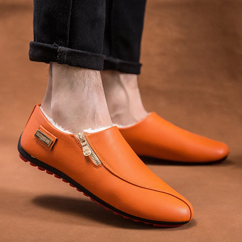 Vulcanize Shoes Men Loafers Fashion Handmade Moccasins Pu Leather Zipper Men's Boat Shoe Size 39-46